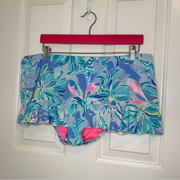 Lilly Pulitzer Bennett Blue Celestial Seas Mini Swim Skirt Sz 14 Cruise Beach - Picture 1 of 7
